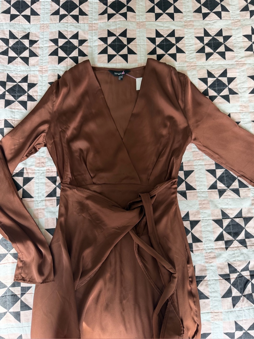 ASOS Copper Satin Wrap Long Sleeve Dress